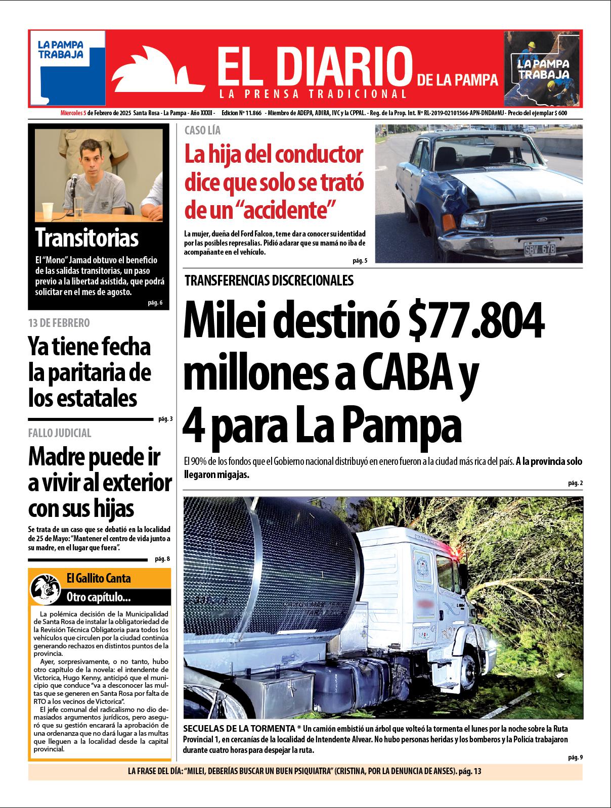 Tapa de El Diario en papel  mieacutercoles 05 de febrero de 2025